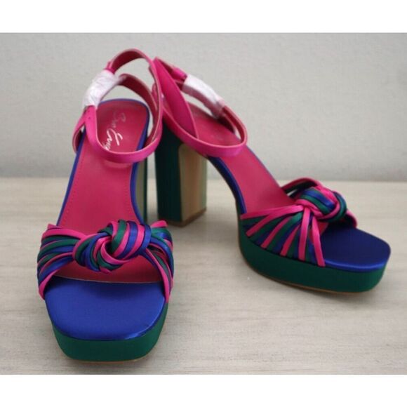 Sun Gurg Women's Sz 8 Hot Pink Open Toe Ankle Strap Platform Chunky Heel Sandals - Picture 2 of 12